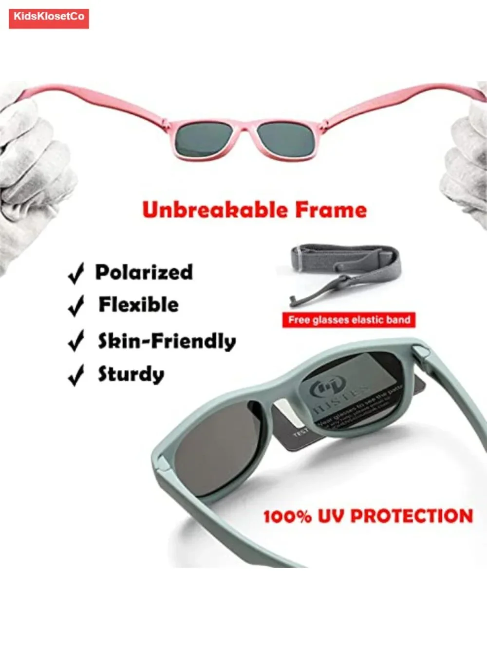 Polarized Baby Sunglasses with Flexible TPEE Frame and Strap for Toddlers